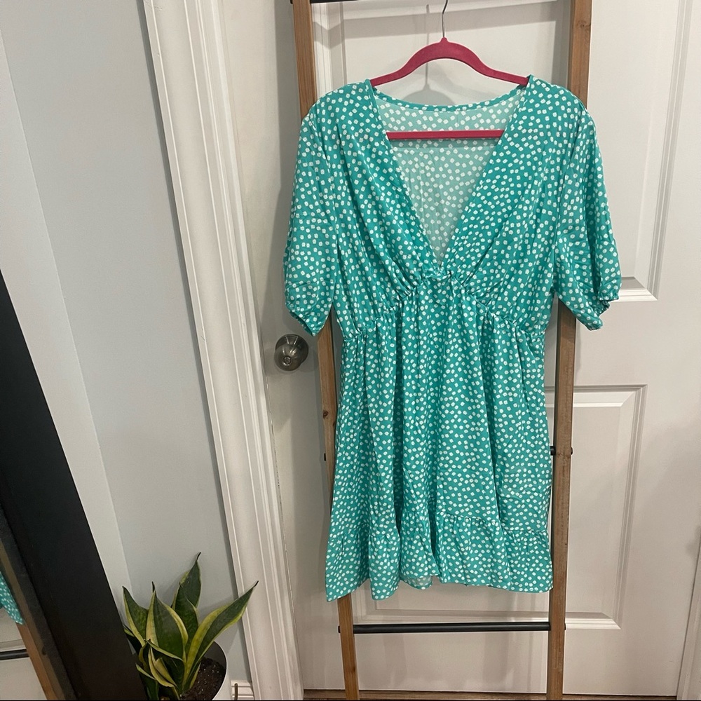 Green floral dress.
